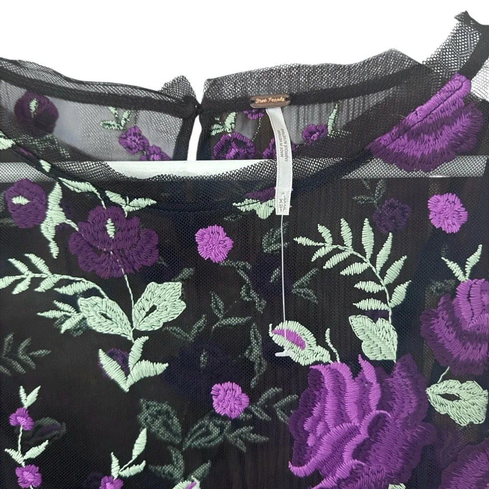 Free People Sky Bright Floral Embroidered Sheer Lace Overlay Midi Dress size XS
